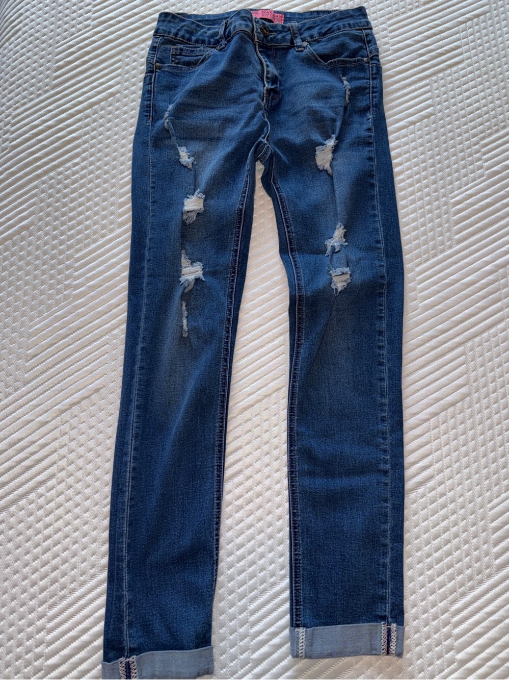 Skinny Distressed Dark Blue Jeans - Stretch Fit